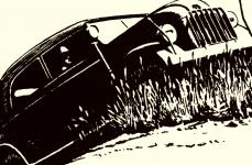 Pérová kresba z dobové reklamy na velitelský vůz.