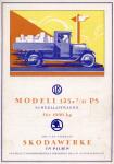 Barevná obálka německého prospektu, vydaného v dubnu 1927 tiskárnou Grégr v Praze. Model 125 je zde inzerován jako „Schnelllastwagen“, tedy „rychlý nákladní vůz“, což je graficky ztvárněno symbolickým rozmáznutím kresby.