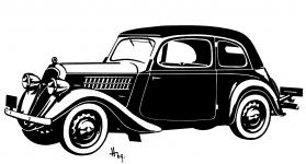 Luxusní kabriolet Popular SV model 1937 v kresbě autora stránek.
