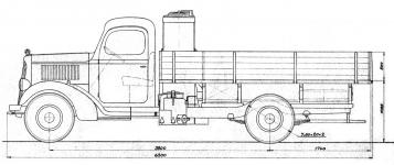 Tovární rozměrový náčrt vozu 256 G s generátorem Grunert - bokorys.