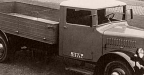 Naletn reklamn fotografie jednoho z prvnch vyrobench valnk MAN typ E-1.