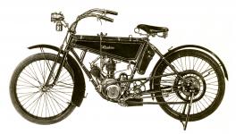 Dvouvlcov motocykl Wanderer 3 PS z roku 1910, vyobrazen v katalogu motocyklovho musea na hrad Augustusburg v Nmecku.