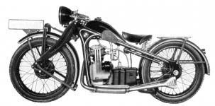 BMW typ R 2 - model 1931 s odkrytými ventily, otevřeným sáním karburátoru bez filtru, a jen reflektorem (bez koncového světla).