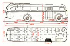 Rozmrov nrt autobusov karoserie s ptn uspodanmi sedadly a jedinmi (tydlnmi) vstupnmi dvemi.