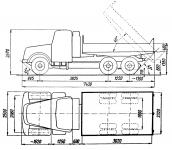 Rozměrový náčrt sklápěčky Tatra 111 S2 s kratším rozvorem podvozku.