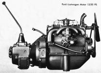 Motor pro nkladn Ford AA se tystupovou pevodovkou.